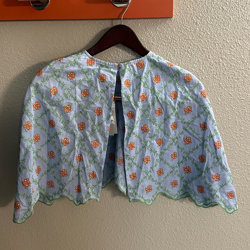 Nwt Far Away Anthropologie Embroidered Cape Blue Floral OS - Picture 4 of 8